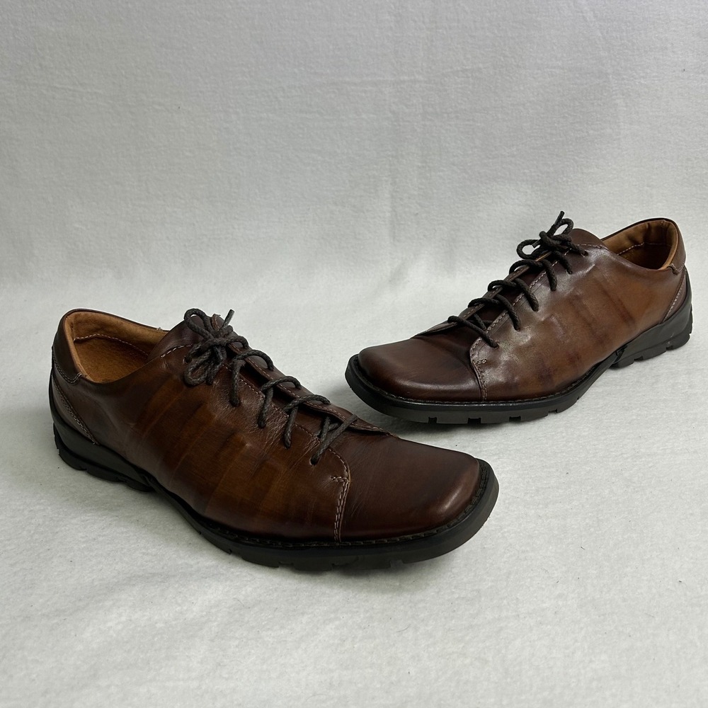 Business Casual Kenneth Cole Mens 9.5 Brown Leather Stitched Pleat Oxford Shoes‎